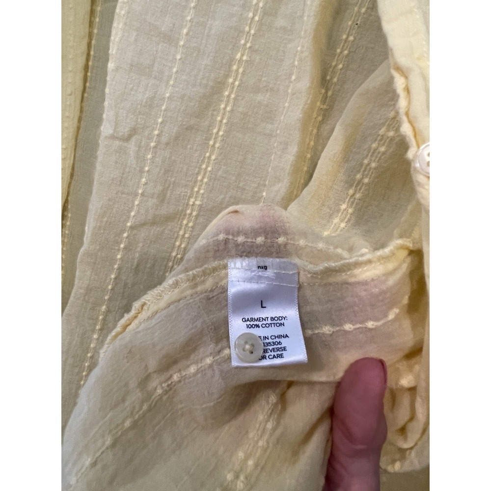 Westport 100% Cotton Swiss Dot Yellow Button Up Long Sleeve Shirt Lightweight - Picture 4 of 9